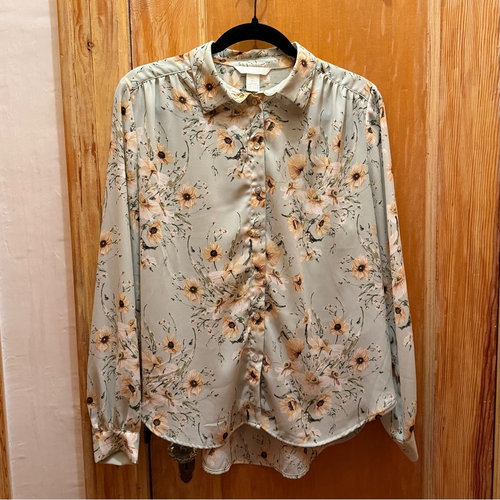 Green Floral H&M Button-Up